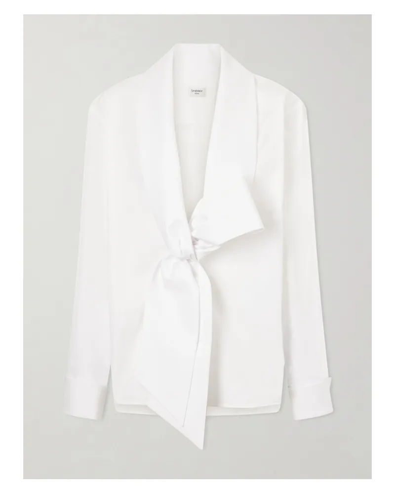 Saint Laurent Scarf-detailed Cotton-poplin Shirt - White White