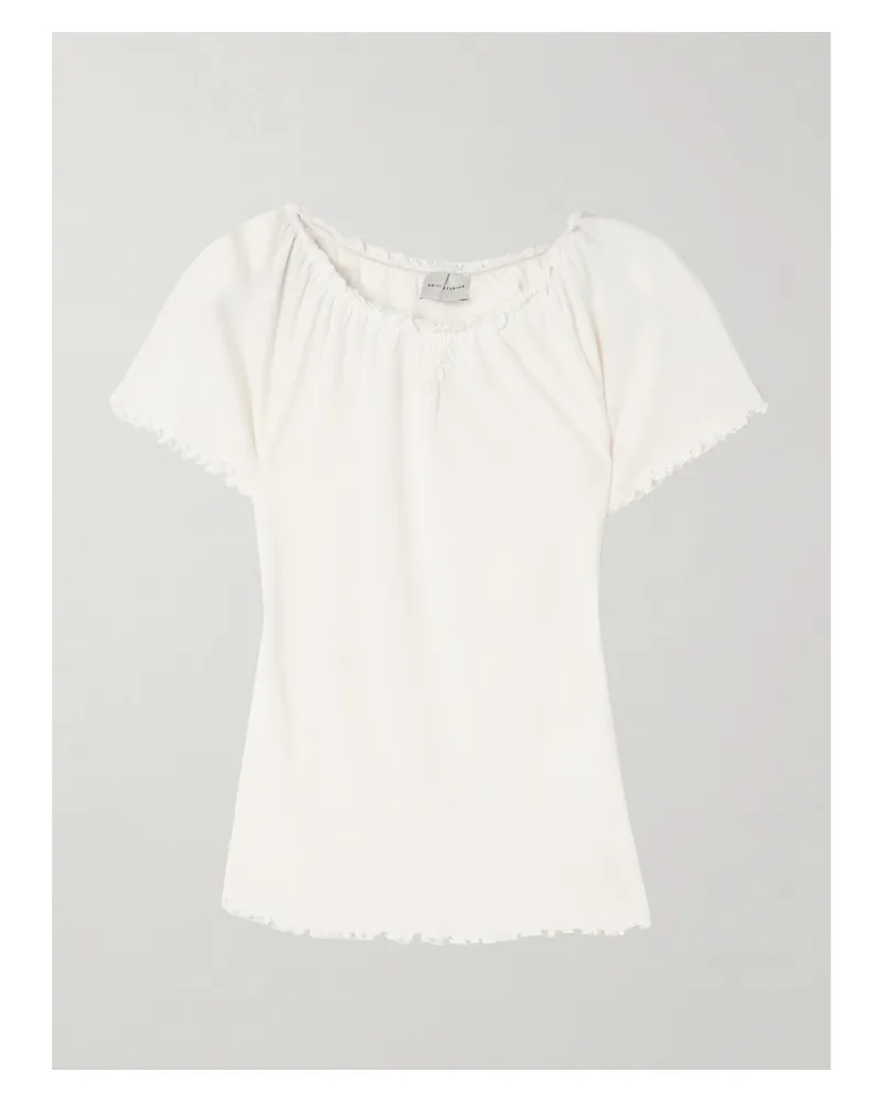 Deiji Studios Flounce T-shirt Aus Einer Baumwoll-wollmischung Mit Raffung - Creme Creme