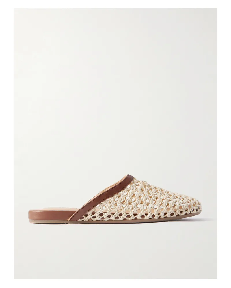 Ancient Greek Sandals The Slipper Leather-trimmed Raffia Mules - Neutrals Neutrals