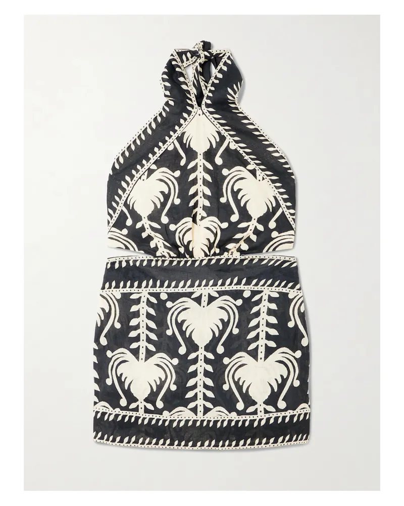 Johanna Ortiz Tide Strength Open-back Printed Woven Halterneck Mini Dress - Black Black