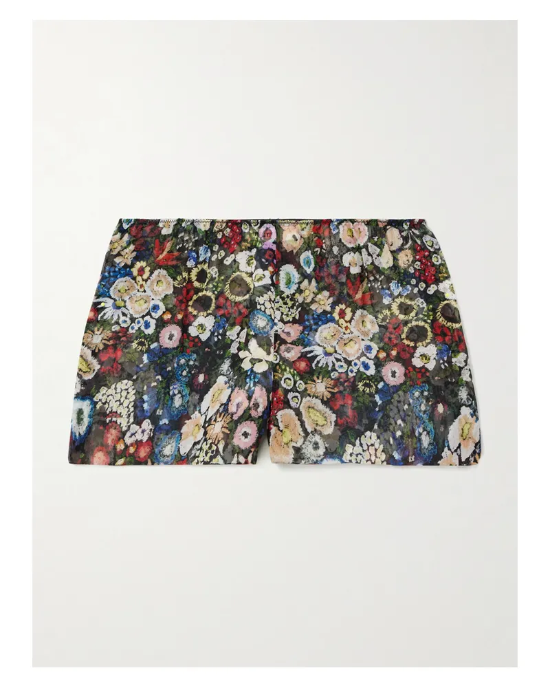 KHAITE Tilly Shorts Aus Seidenchiffon Mit Blumenprint - Schwarz Schwarz