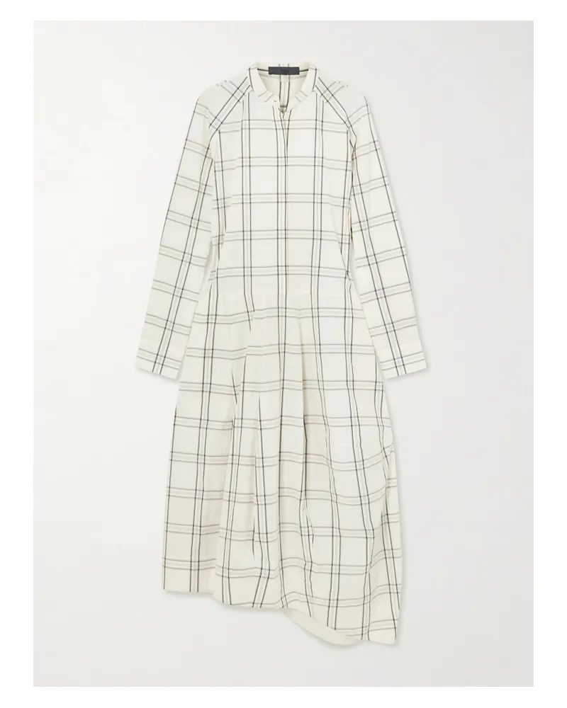 tibi Russel Paneled Checked Cotton-poplin Midi Shirt Dress - Neutrals Neutrals