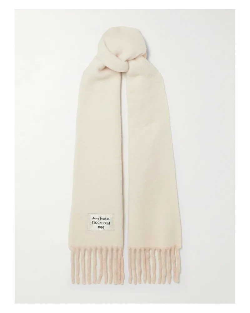Acne Studios Zweifarbiger Schal Aus Einer Alpakawollmischung Mit Fransen Und Applikation - Creme Creme