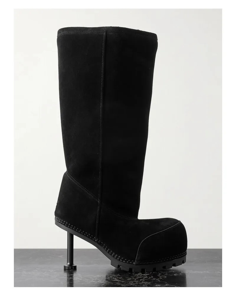 Balenciaga Alaska Stiefel Aus Veloursleder Mit Shearling-futter - Schwarz Schwarz