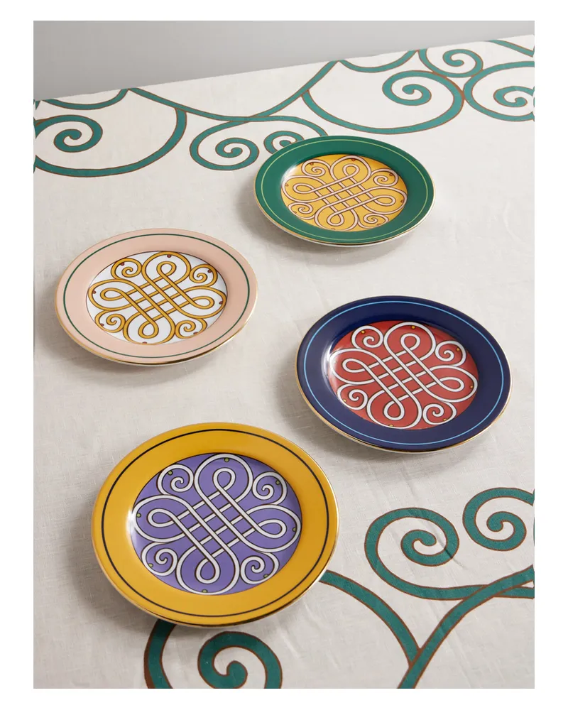 La DoubleJ Set Aus Vier Bemalten Porzellantellern - Gold Gold