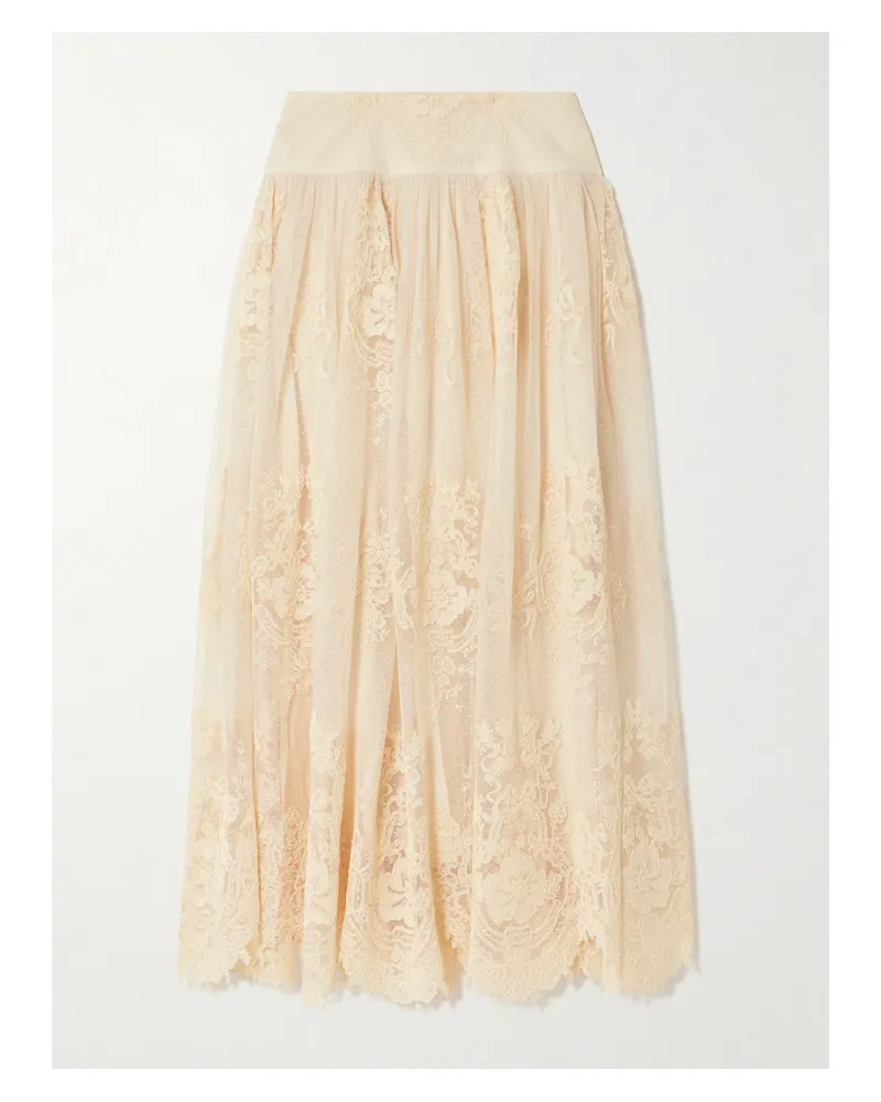 Zimmermann Hypnotic Geraffter Maxirock Aus Spitze Mit Flockprint - Creme Creme