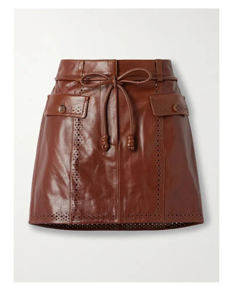 Ulla Johnson Luna Minirock Aus Lasergeschnittenem Leder Mit Bindegürtel - Braun Braun
