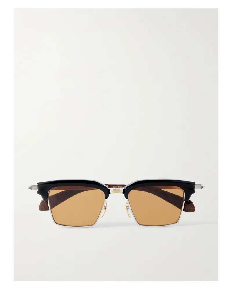 Jacques Marie Mage Alin Goldfarbene Sonnenbrille Mit D-rahmen Aus Titan Und Azetat - Schwarz Schwarz
