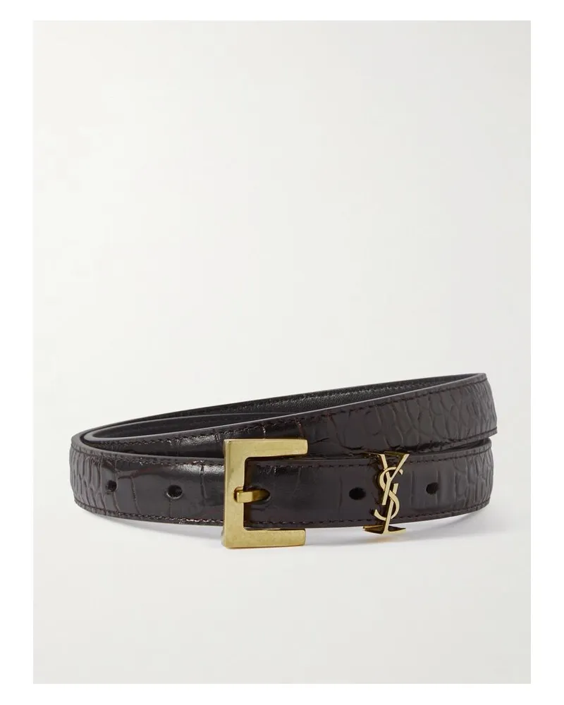 Saint Laurent Cassandre Gürtel Aus Leder Mit Krokodileffekt Und Verzierung - Braun Braun