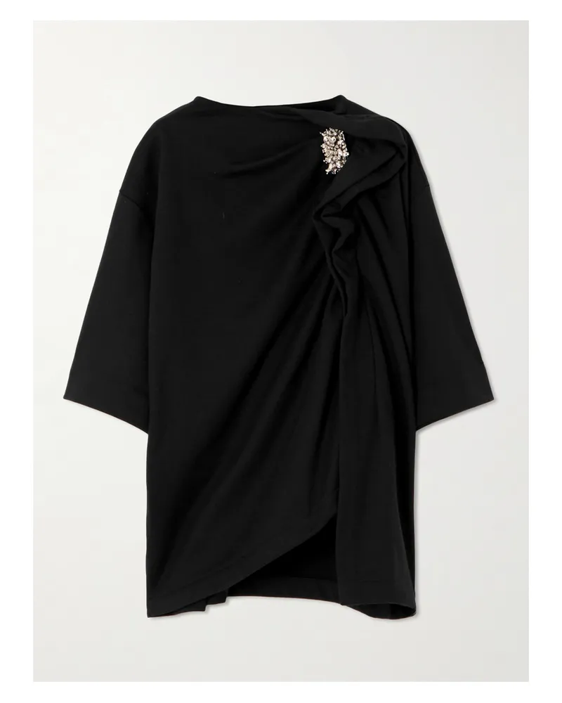 Dries van Noten T-shirt Aus Baumwollfleece Mit Raffungen Und Verzierung - Schwarz Schwarz