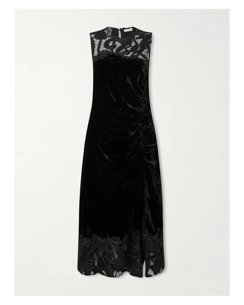 Ulla Johnson Rosaria Maxikleid Aus Samt Mit Einsätzen Aus Schnurgebundener Spitze Und Raffungen - Schwarz Schwarz
