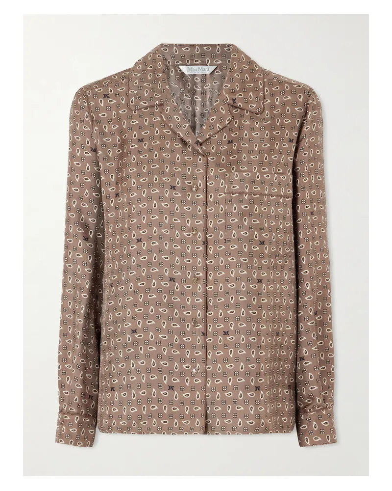 Max Mara Hemd Aus Bedrucktem Seiden-twill - Braun Braun