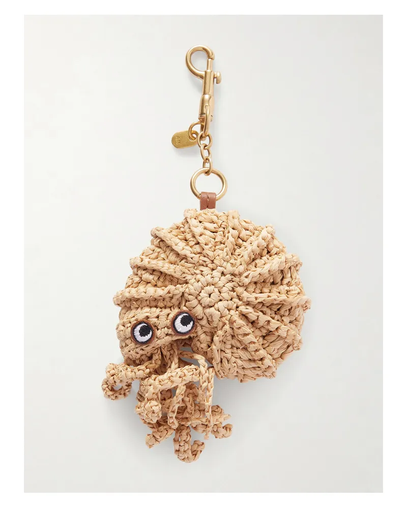 Anya Hindmarch Hermit Crab Leather-trimmed Gold-tone And Raffia Bag Charm - Neutrals Neutrals