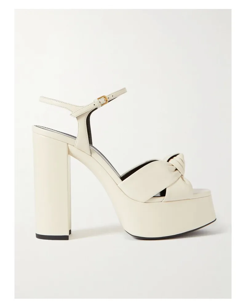 Saint Laurent Bianca Plateausandalen Aus Leder Mit Knoten - Wollweiß Wollweiß