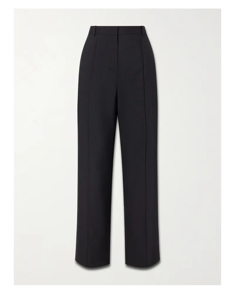 St. Agni Pleated Pinstriped Woven Wide-leg Pants - Black Black