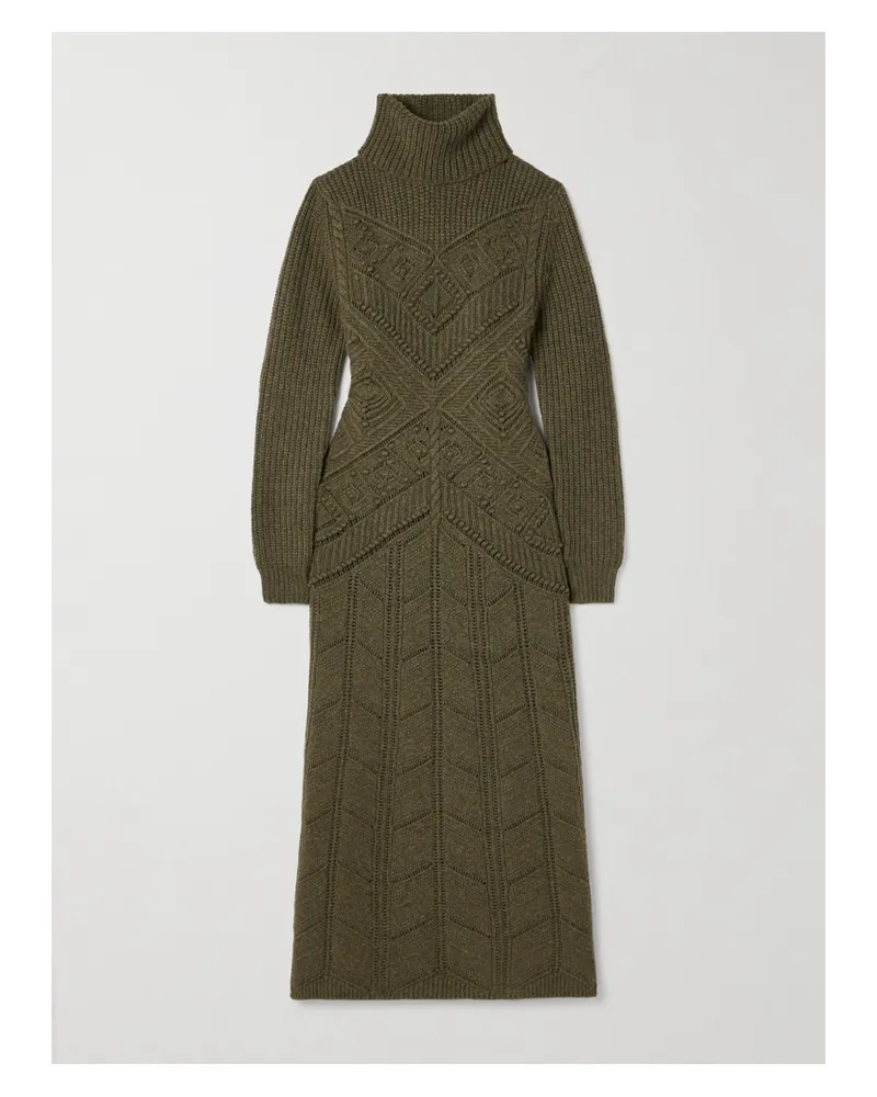 Loro Piana Cashmere Turtleneck Maxi Dress - Green Green