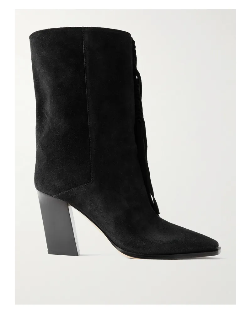 Jimmy Choo Hart 85 Kniehohe Stiefel Aus Veloursleder Mit Fransen - Schwarz Schwarz