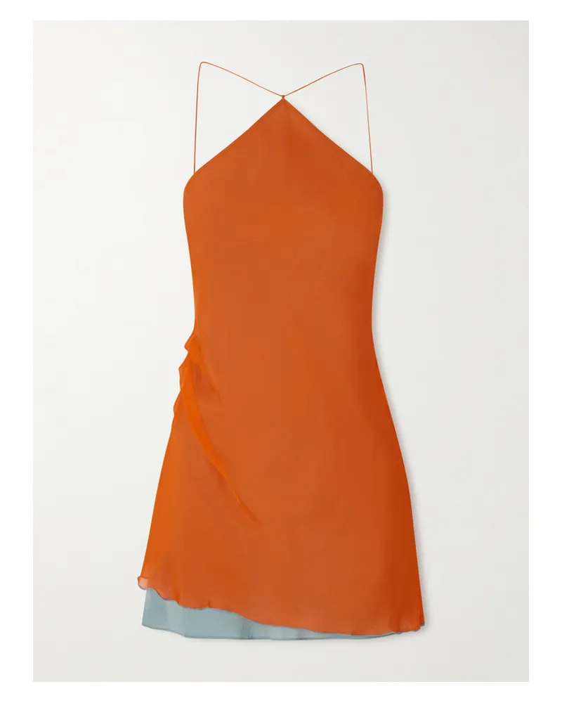 SIR Dabica Mehrlagiges Neckholder-minikleid Aus Seidenchiffon - Orange Orange
