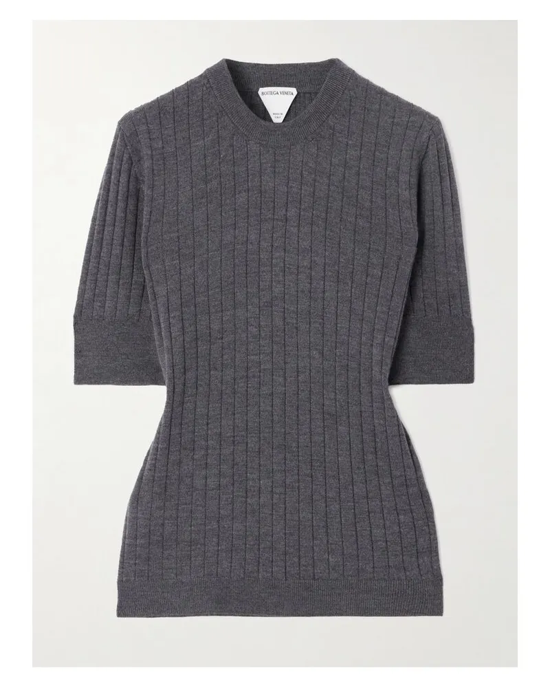 Bottega Veneta Kurzärmeliger, Gerippter Pullover Aus Wolle - Grau Grau