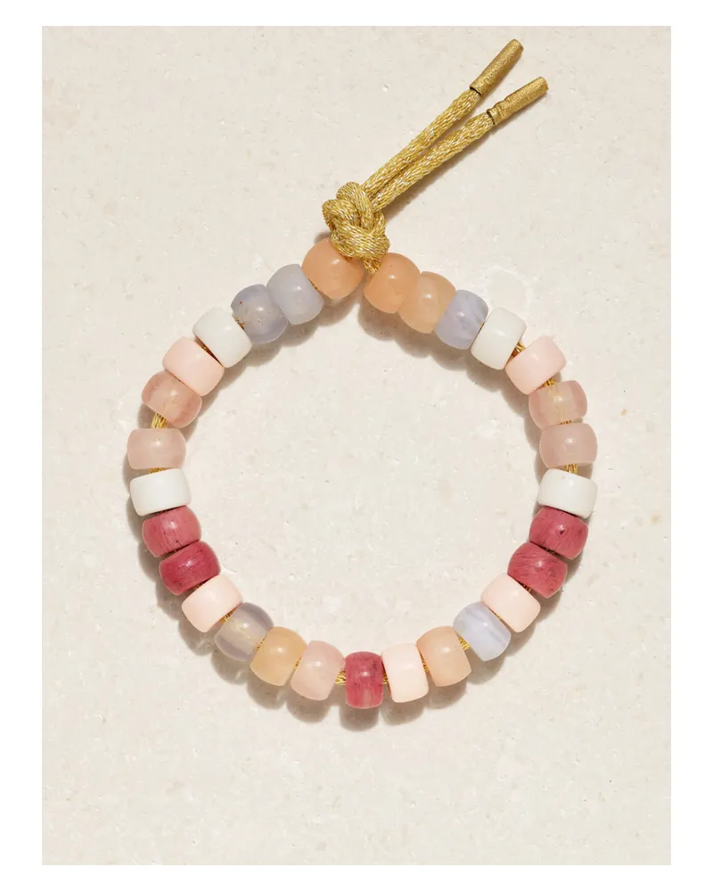 Carolina Bucci Loveshackfancy Forte Beads Armband Aus Lurex® Mit Mehreren Steinen, Korallen Und Details Aus 18 Karat Gold Gold