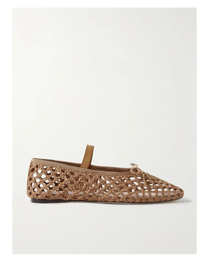 Loeffler Randall Leonie Grosgrain-trimmed Raffia Mary Jane Ballet Flats - Brown Brown