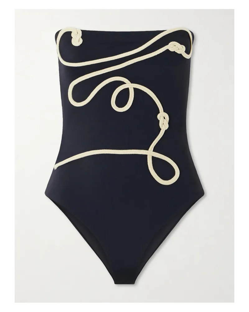 Johanna Ortiz Appliquéd Strapless Swimsuit - Black Black