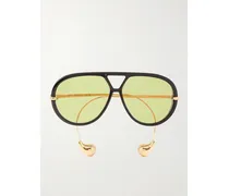 Embellished Aviator-style Recycled-acetate And Gold-tone Sunglasses - Black