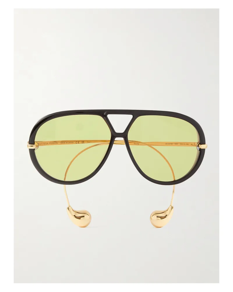 Bottega Veneta Embellished Aviator-style Recycled-acetate And Gold-tone Sunglasses - Black Black