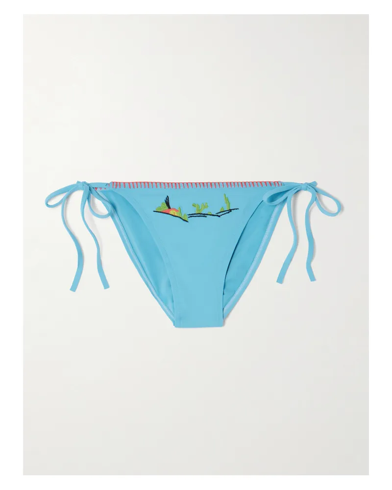 STAUD Sisley Embroidered Bikini Briefs - Blue Blue