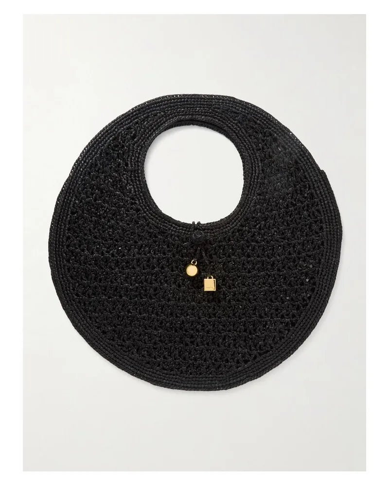 Jacquemus The Rond Tote Aus Raffiabast Mit Verzierungen - Schwarz Schwarz