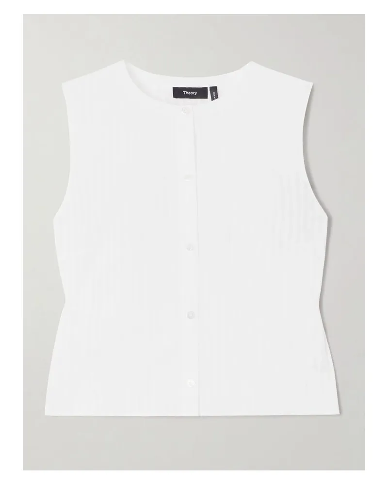 Theory Ärmellose Bluse Aus Gestreiftem Baumwoll-voile - Weiß Weiß
