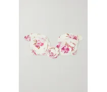Appliquéd Floral-print Bikini Top - Cream