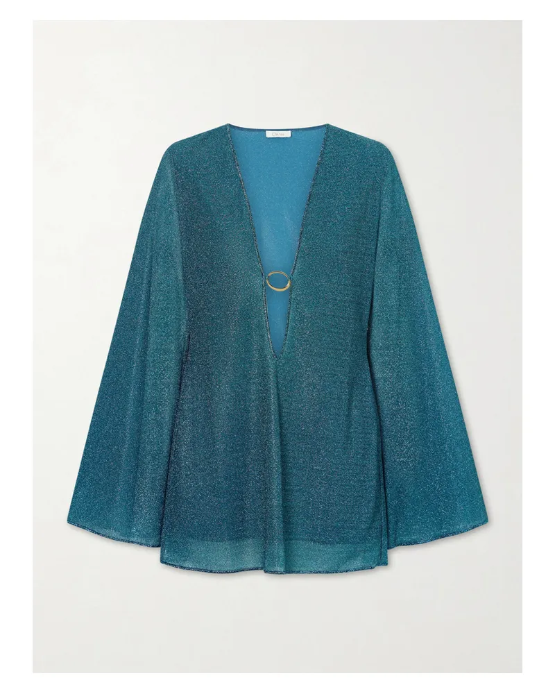 Oséree Lumière Kaftan Aus Stretch-strick In Metallic-optik Mit Verzierung - Blau Blau