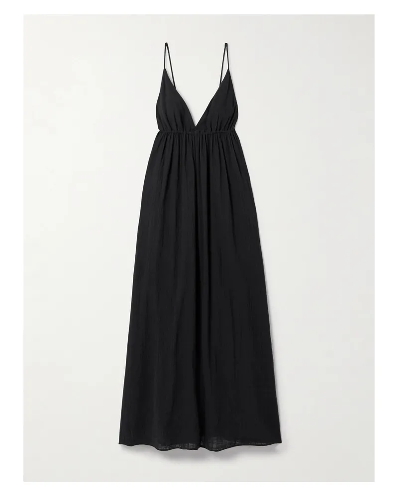 STAUD Hanna Maxikleid Aus Baumwollgaze - Schwarz Schwarz