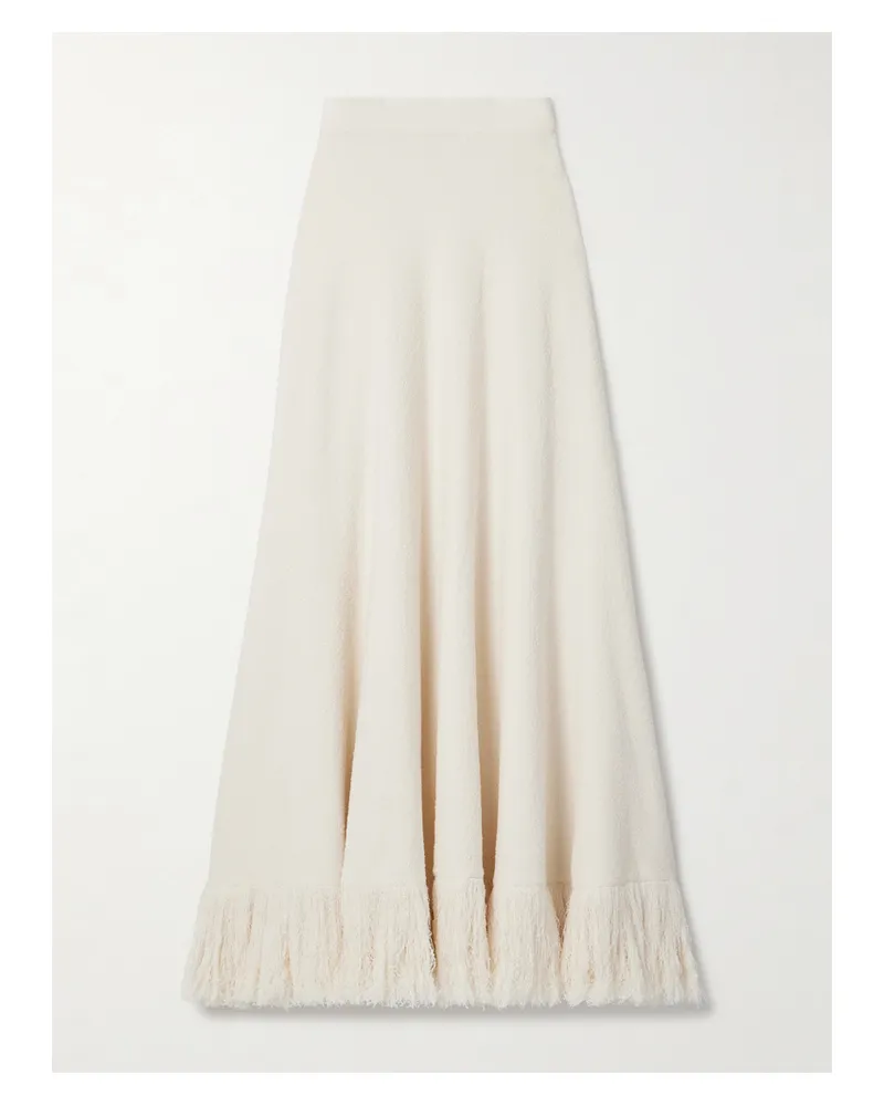 Bottega Veneta Fringed Cotton-blend Bouclé Maxi Skirt - White White