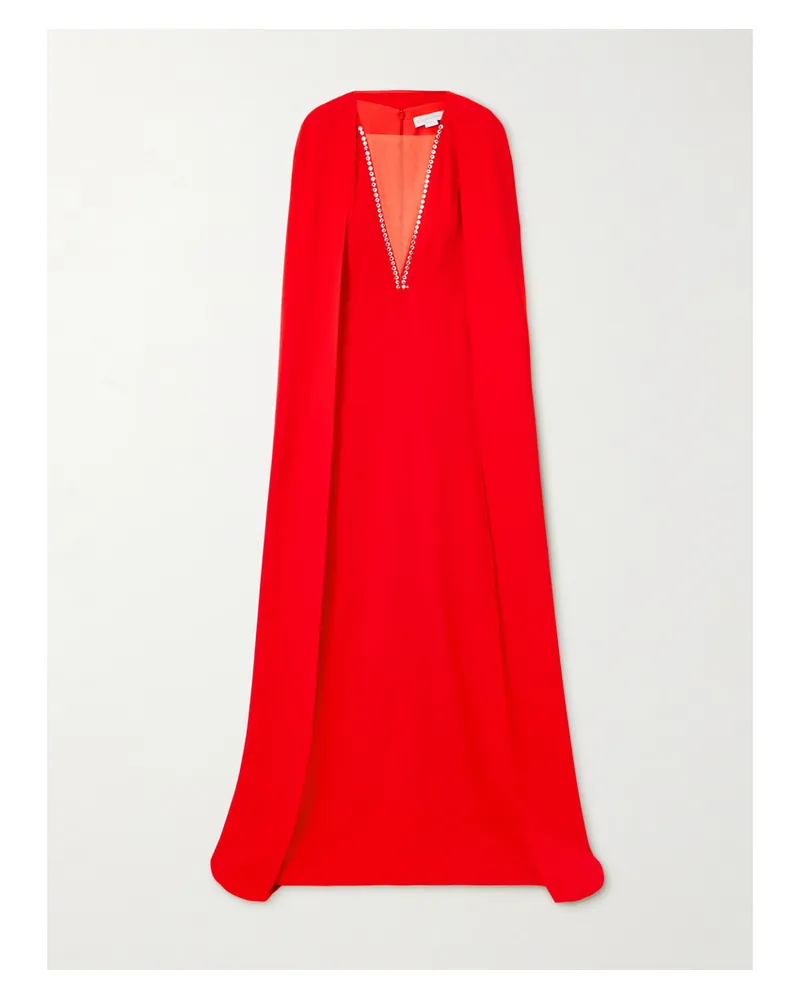 Stella McCartney Cape-effect Tulle-trimmed Crystal-embellished Crepe Gown - Red Red