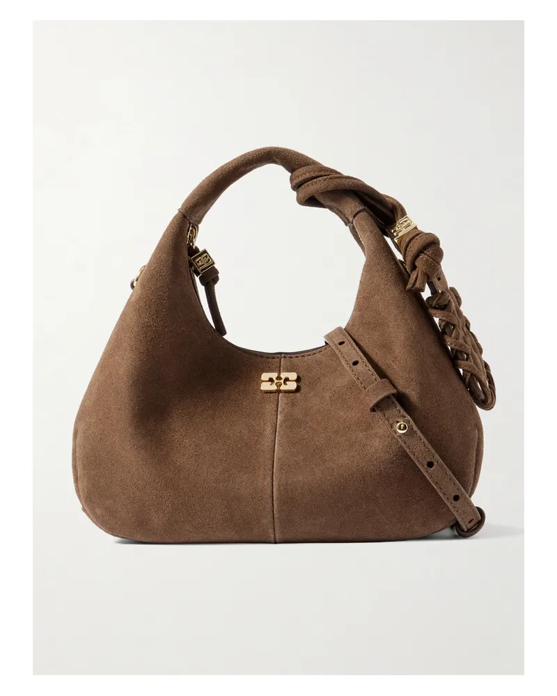 Ganni Recycled-suede Shoulder Bag - Brown Brown