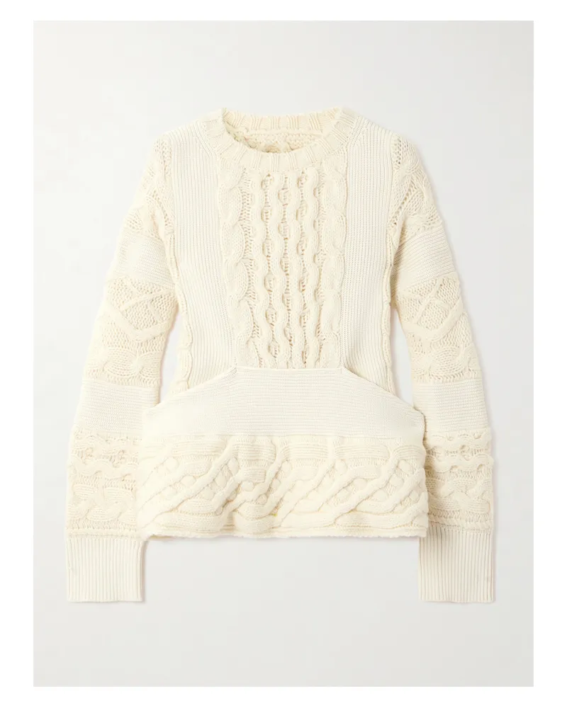 Sacai Zopfstrickpullover Aus Wolle - Wollweiß Wollweiß