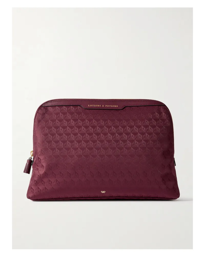 Anya Hindmarch Lotions And Potions Beutel Aus Jacquard Mit Lederbesätzen - Burgunder Burgunder