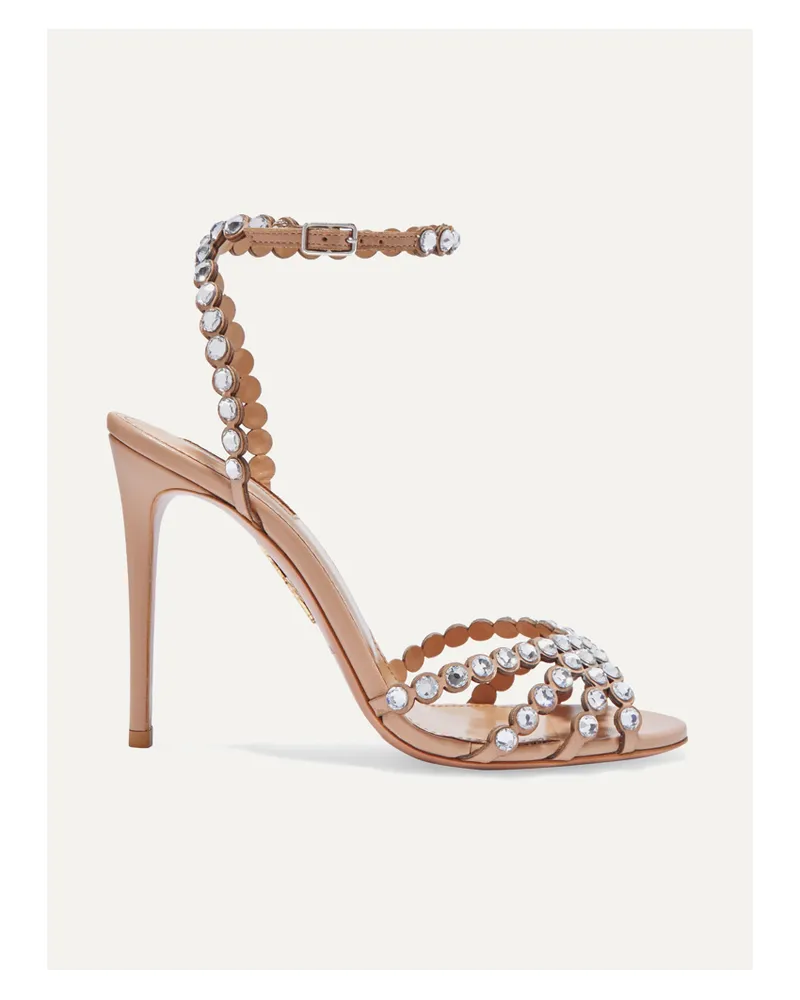 Aquazzura Tequila 105 Crystal-embellished Leather Sandals - Neutrals Neutrals