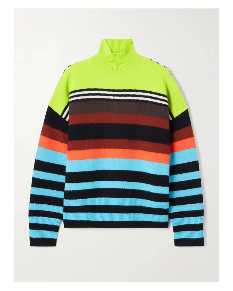 Christopher John Rogers Striped Ribbed Wool-blend Turtleneck Sweater - Blue Blue