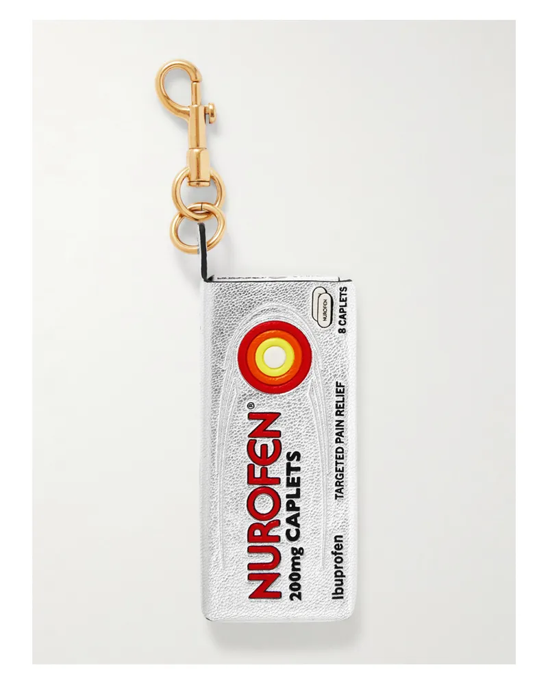 Anya Hindmarch Nurofen™ Leather And Gold-tone Keychain - Silver Silver