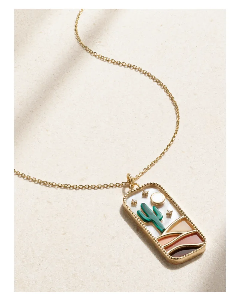 L’Atelier Nawbar The Cactus Kette Aus 18 Karat Gold Mit Emaille Und Mehreren Steinen Gold