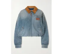 Suede-trimmed Denim Jacket - Blue