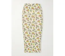 Floral-print Ribbed-knit Midi Skirt - Yellow