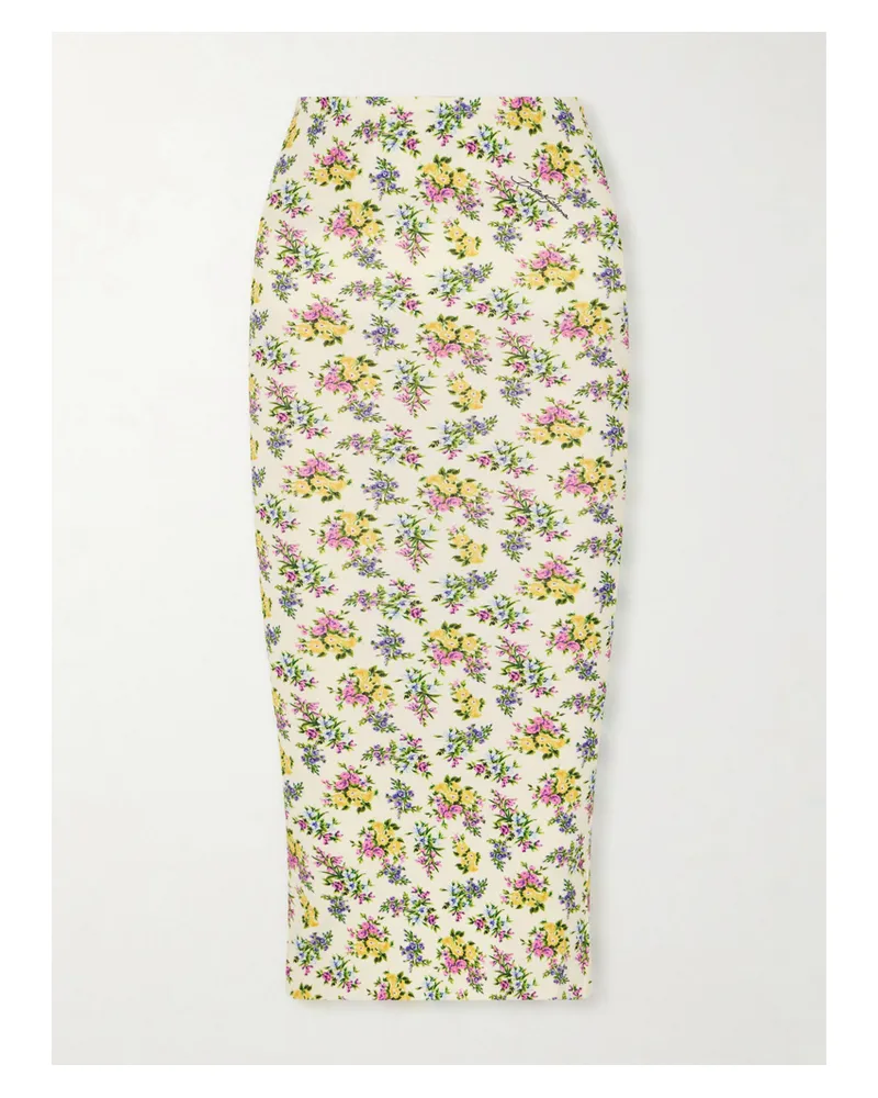 Dolce & Gabbana Floral-print Ribbed-knit Midi Skirt - Yellow Yellow