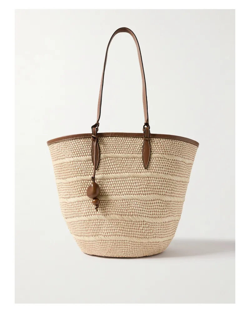 Hunting Season Basket Medium Leather-trimmed Woven Iraca Tote - Brown Brown