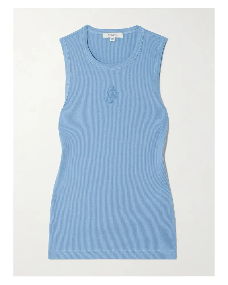 J.W.Anderson Tanktop Aus Geripptem Baumwoll-jersey Mit Stickerei - Blau Blau