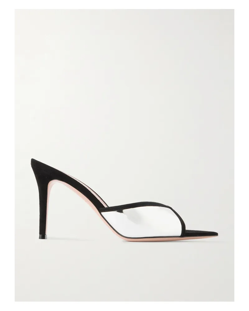 Gianvito Rossi 85 Suede-trimmed Mirrored-leather Mules - Black Black