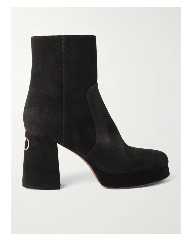 Valentino Garavani Fawcette 90 Ankle Boots Aus Veloursleder - Schwarz Schwarz